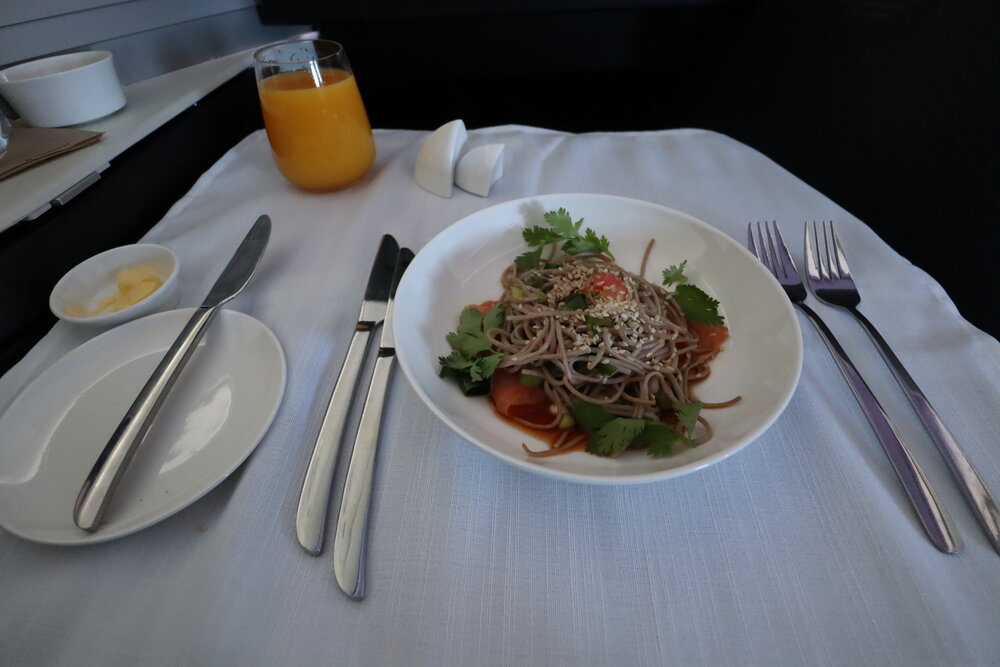 Virgin Australia business class – Smoked salmon with soba noodles