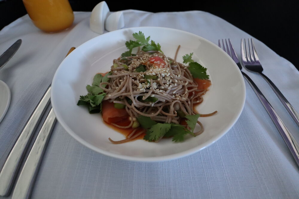 Virgin Australia business class – Smoked salmon with soba noodles