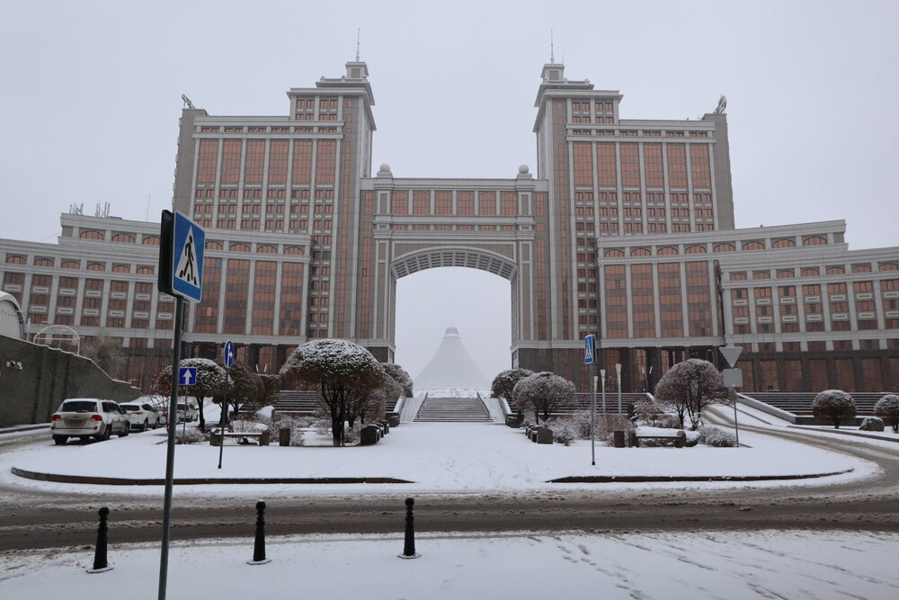 JSC KazTransOil building, with Khan Shatyr in the background