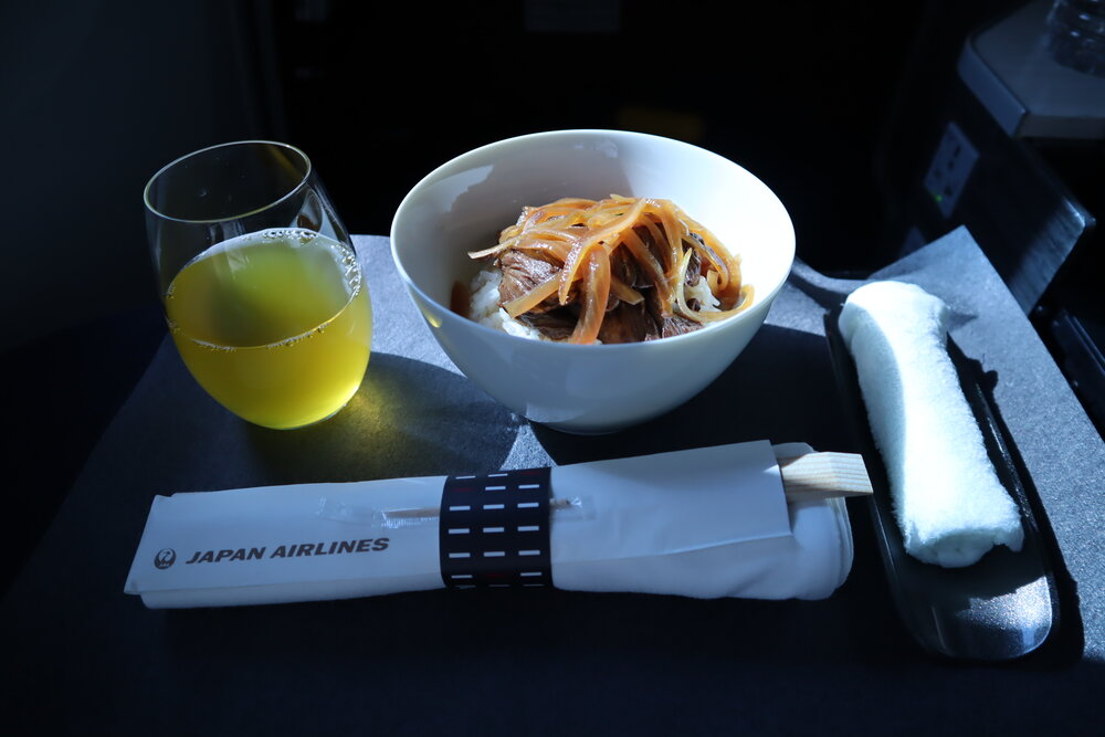 Japan Airlines business class – Soy-simmered beef rice bowl