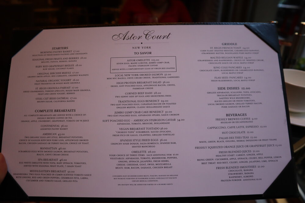 St. Regis New York – Astor Court breakfast menu