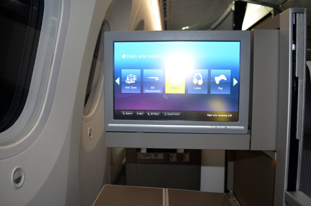 British Airways 787 business class – Entertainment screen