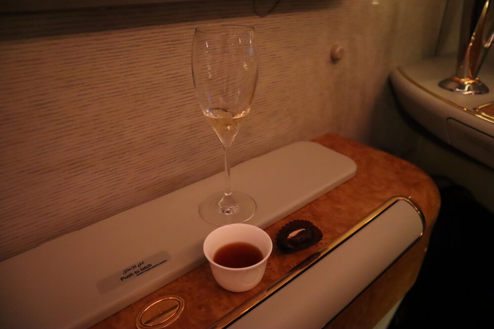 Emirates A380 First Class – Arabic coffee and dates