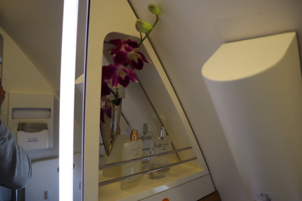 Emirates A380 First Class – Rear restroom amenities