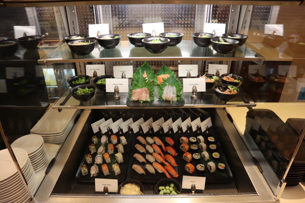 Emirates First Class Lounge (Concourse A) – Japanese buffet spread