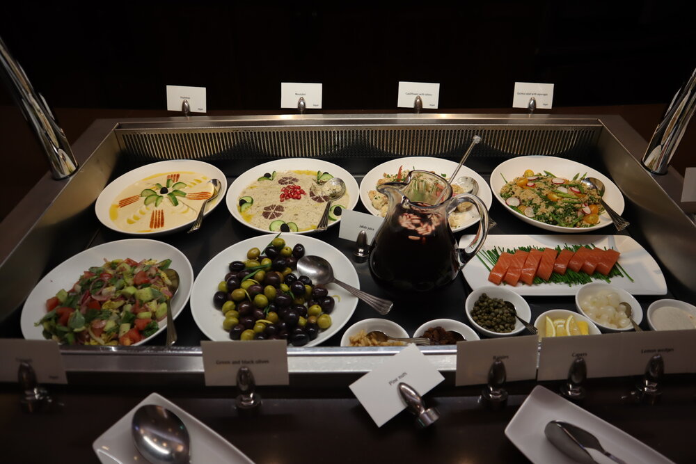 Emirates First Class Lounge (Concourse A) – Mediterranean buffet spread