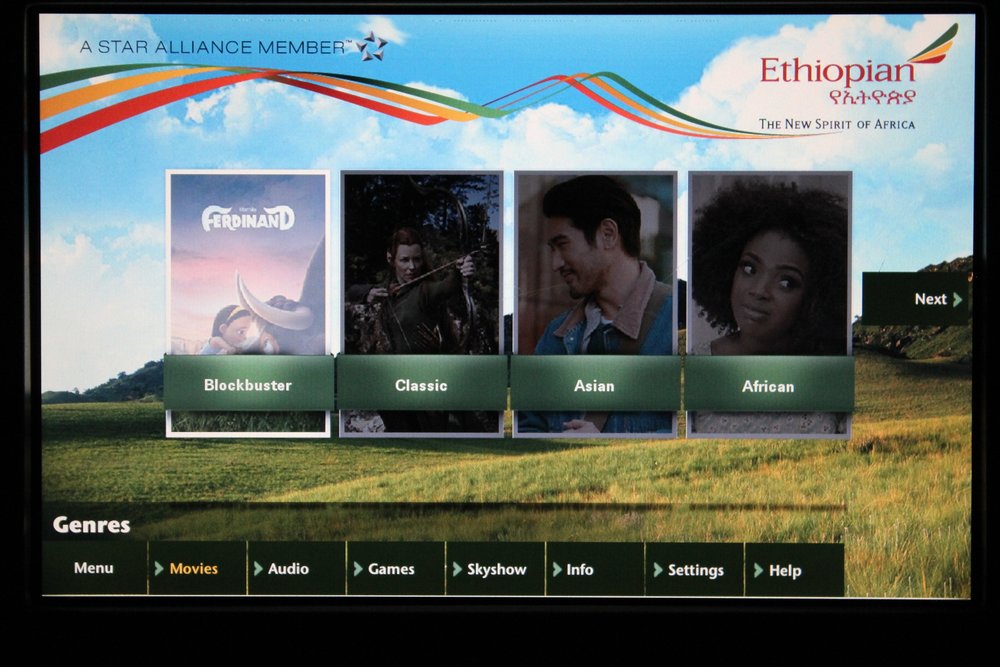 Ethiopian Airlines business class – Entertainment selection