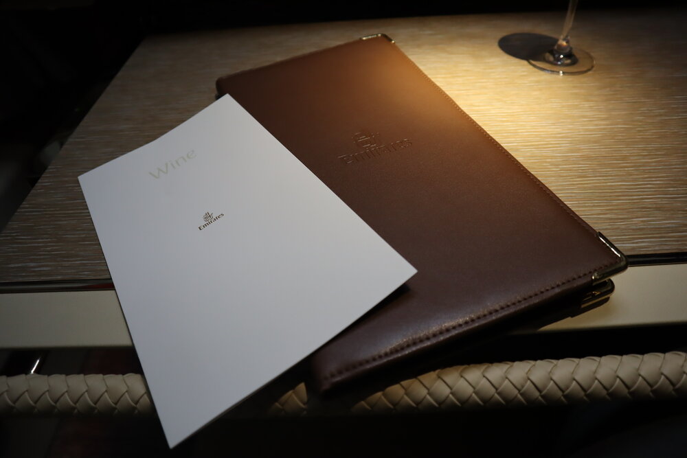 Emirates 777 New First Class – Menu and wine list