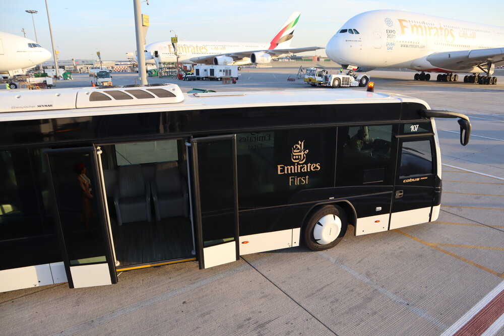 Emirates 777 New First Class – First Class airport tarmac bus