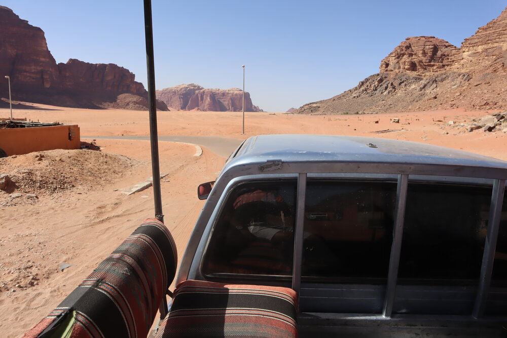 Driving into Wadi Rum Protected Area