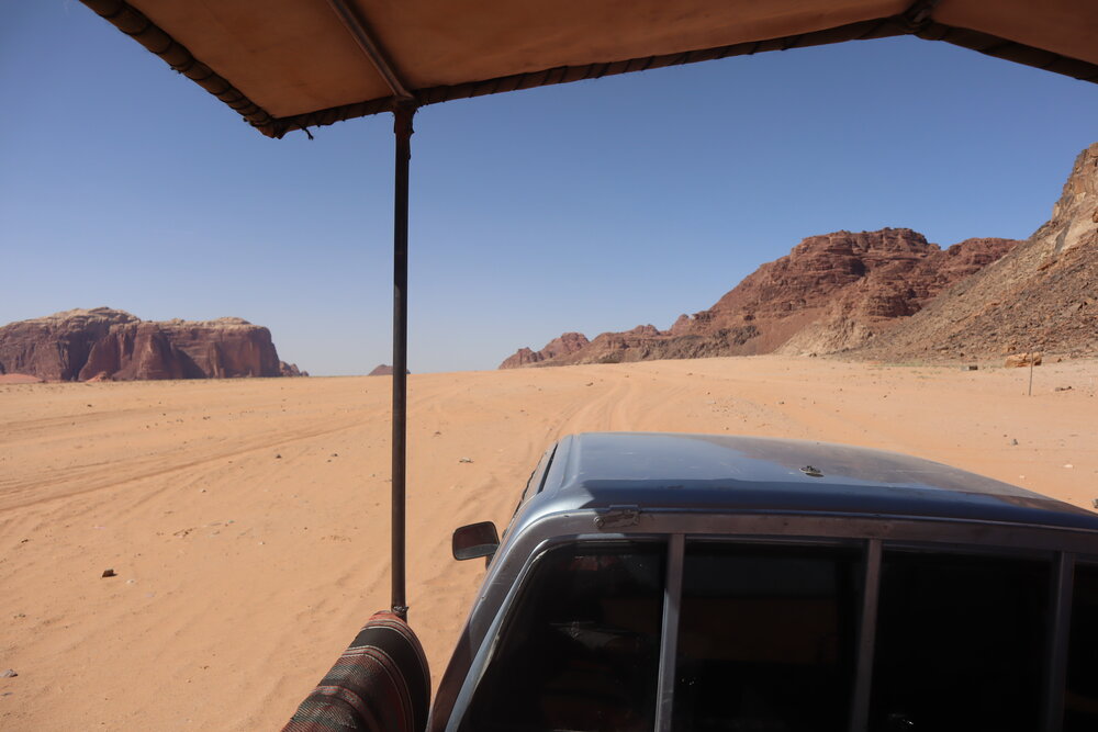 Driving into Wadi Rum Protected Area