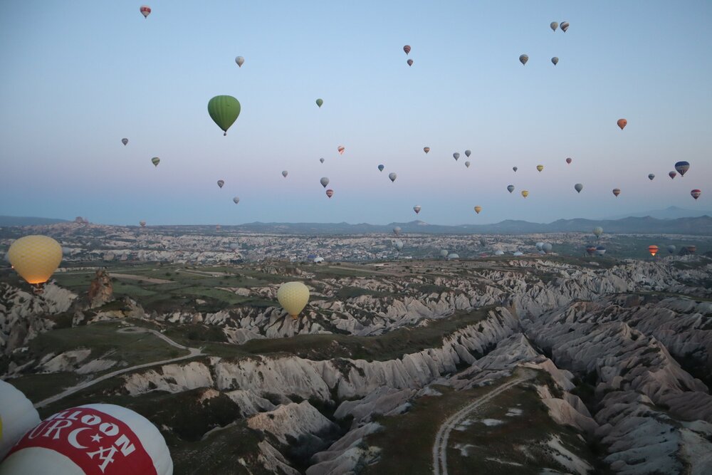 Hot air balloons at sunrise