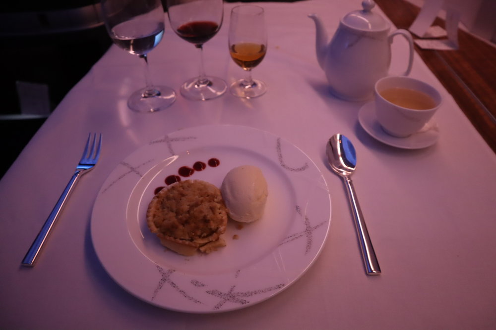 Cathay Pacific First Class – Apple tart with vanilla ice cream