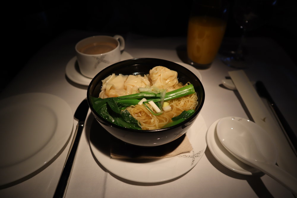 Cathay Pacific First Class – Shrimp wonton noodles