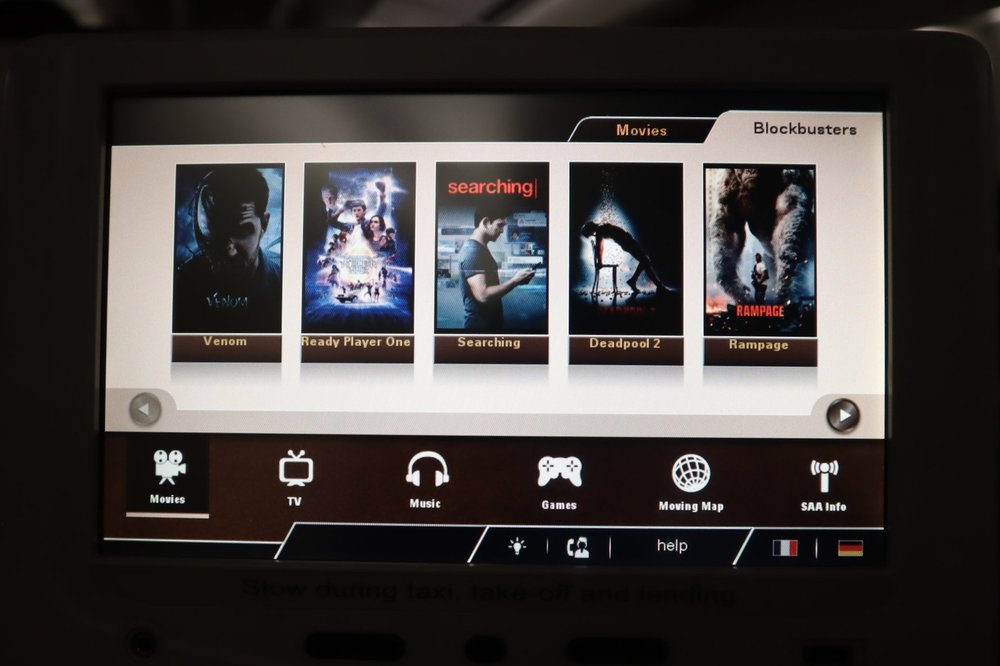 South African Airways business class – Movie selection