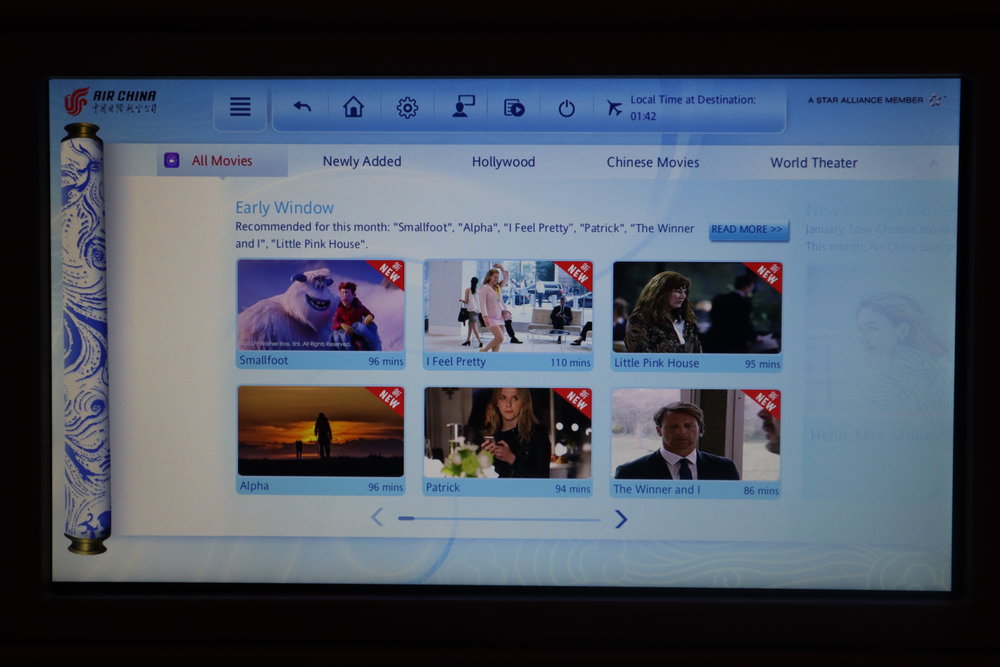 Air China business class – Movie selection