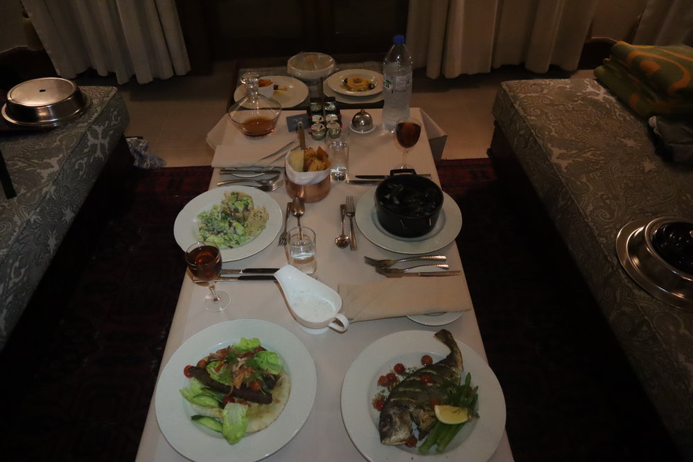 Room service dinner at Al Maha