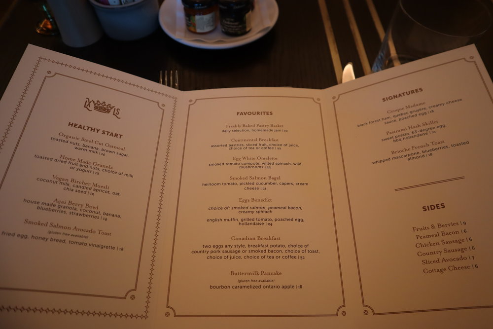 St. Regis Toronto – Louix Louis restaurant breakfast menu