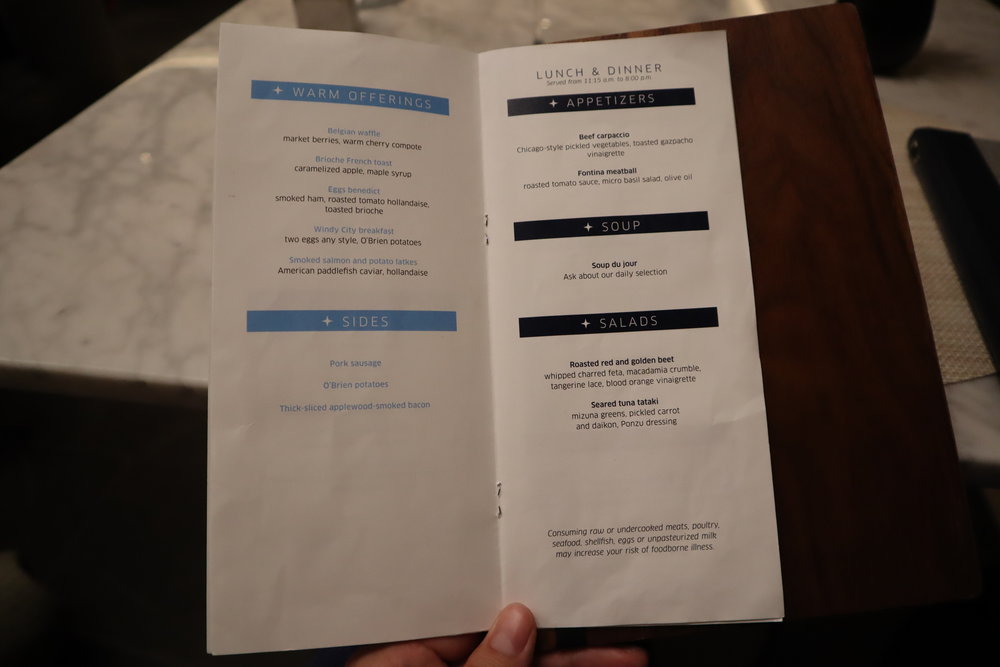 United Polaris Lounge Chicago – Dining Room menu