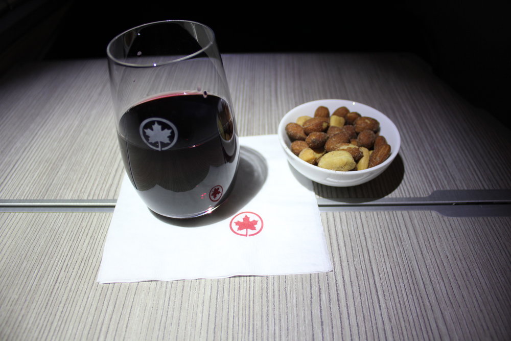 Air Canada business class – Wine and mixed nuts