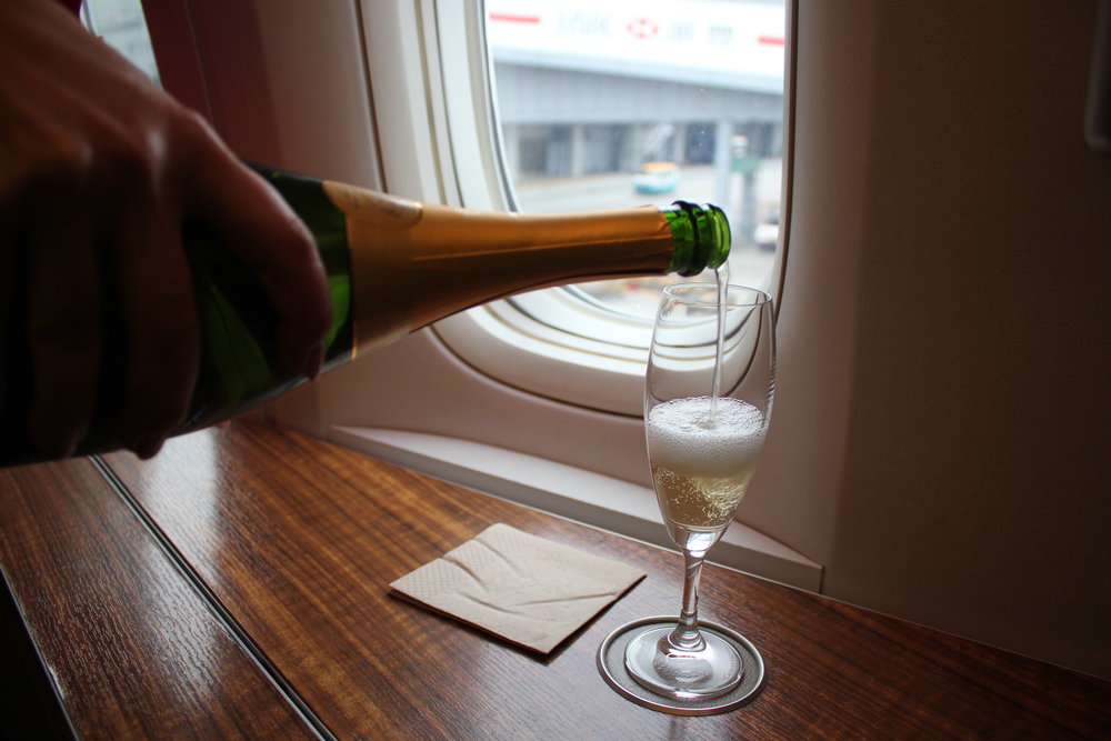 Cathay Pacific First Class – Pre-departure champagne