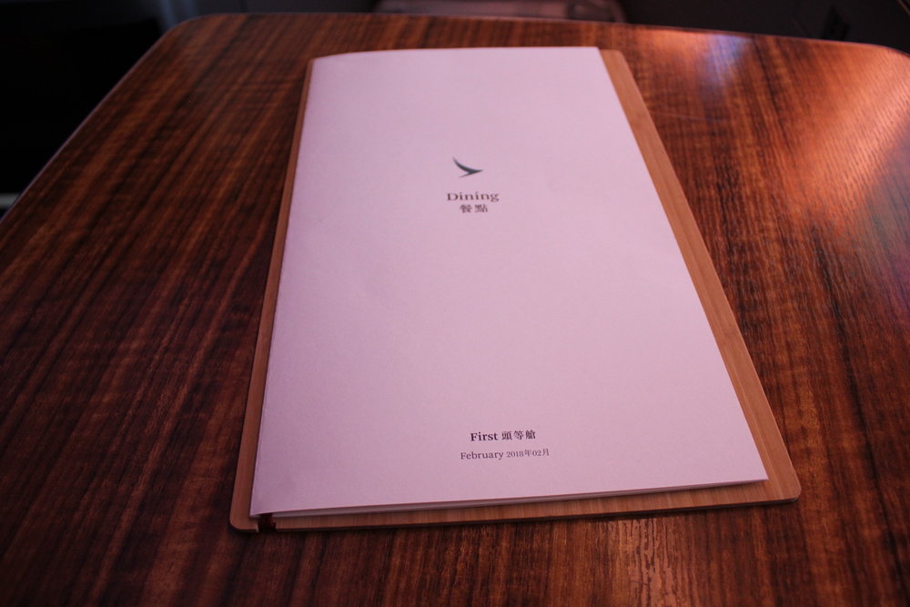 Cathay Pacific First Class – Menu