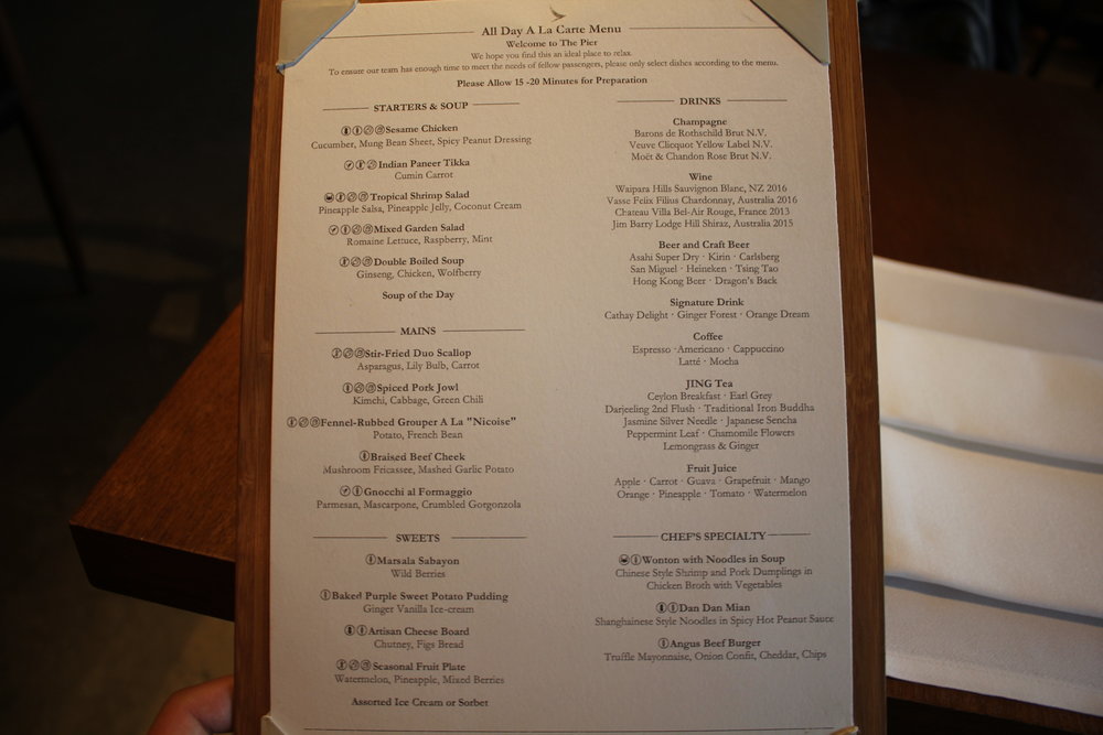 The Pier First Class Lounge by Cathay Pacific – The Dining Room menu