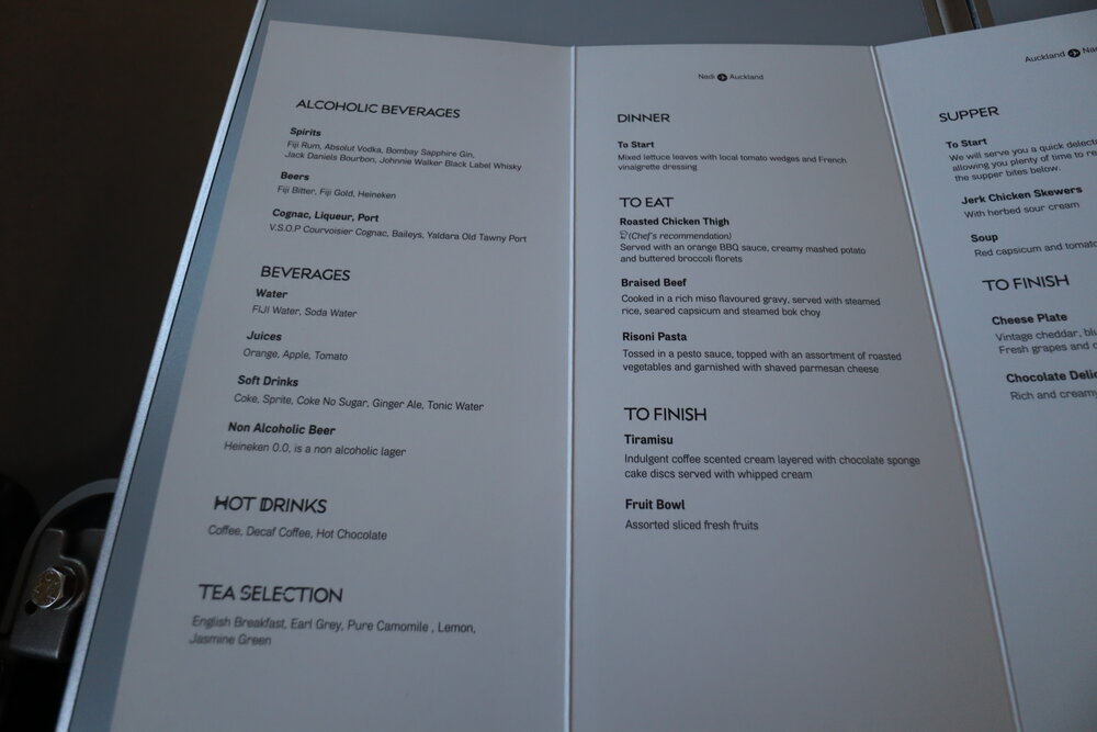 Fiji Airways 737 business class – Menu