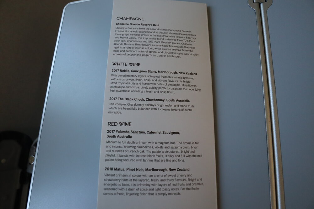 Fiji Airways 737 business class – Wine list