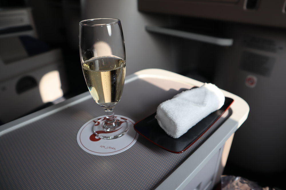 Air China business class – Welcome champagne