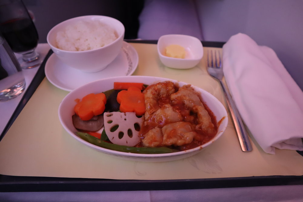 Air China business class – Sautéed spicy chicken with rice