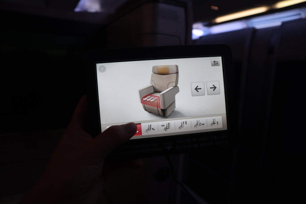 Asiana Airlines First Class – Seat Adjustment controls