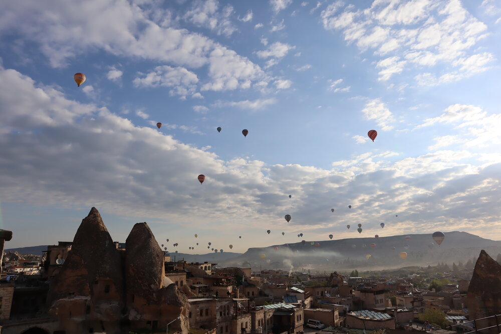 Looking at the hot air balloons