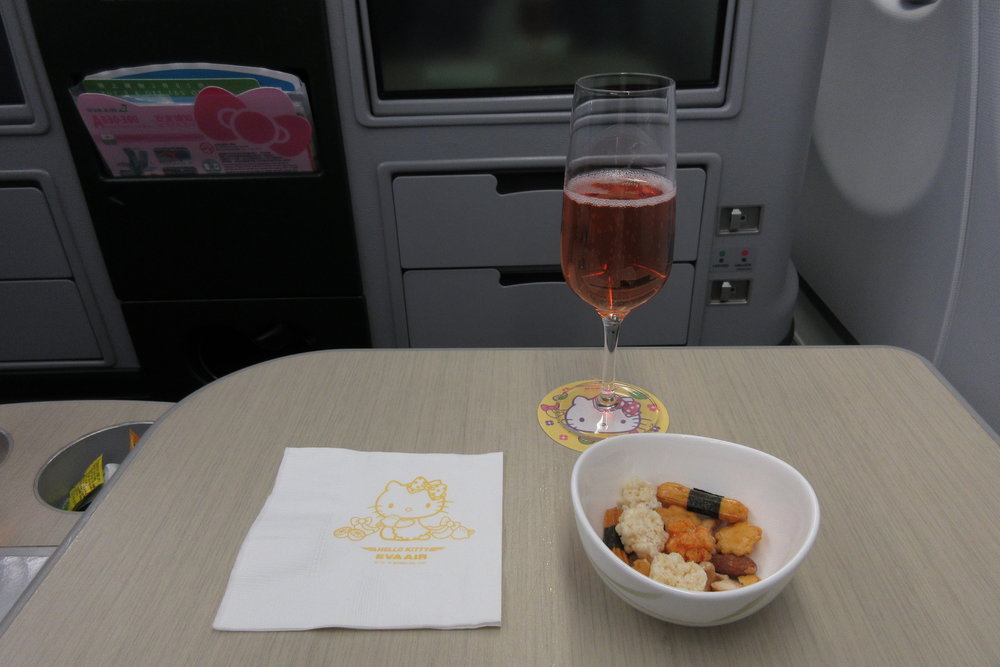 EVA Air regional business class – Mixed snacks and champagne