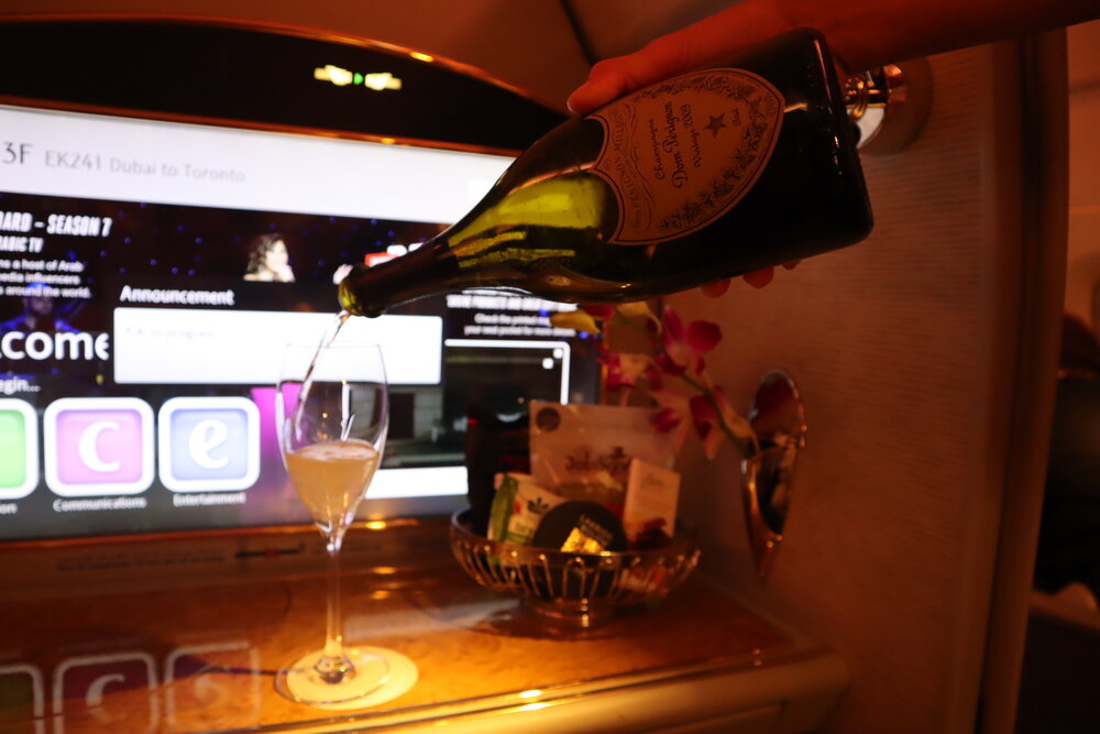 Emirates A380 First Class – Second glass of 2009 Dom Perignon