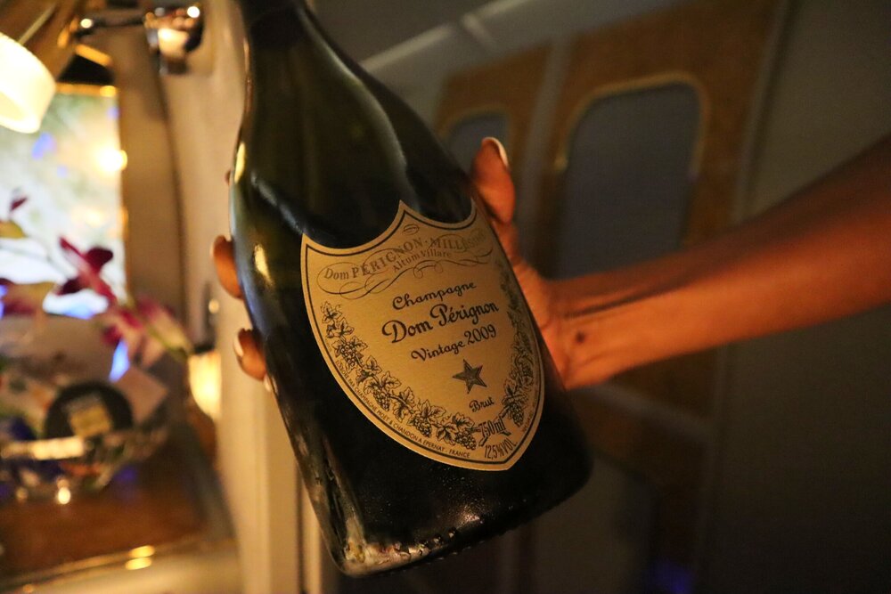 Emirates A380 First Class – Fourth glass of 2009 Dom Perignon