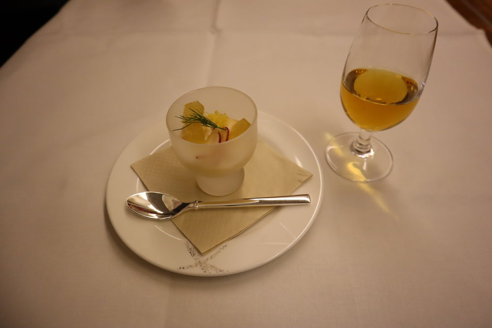 Cathay Pacific First Class – Amuse bouche and whiskey