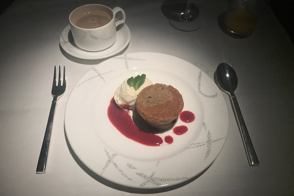 Cathay Pacific First Class – Black forest pudding with vanilla ice cream