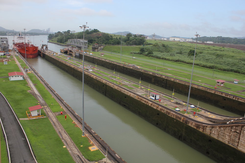 The CPO Singapore oil tanker entering the locks...