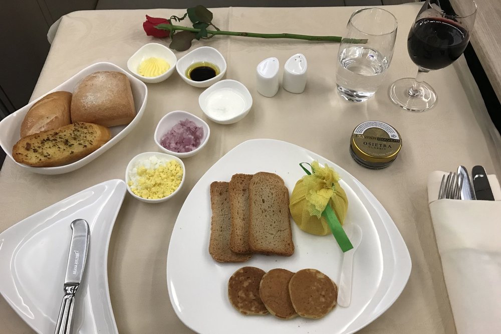 Asiana Airlines First Class – Caviar presentation