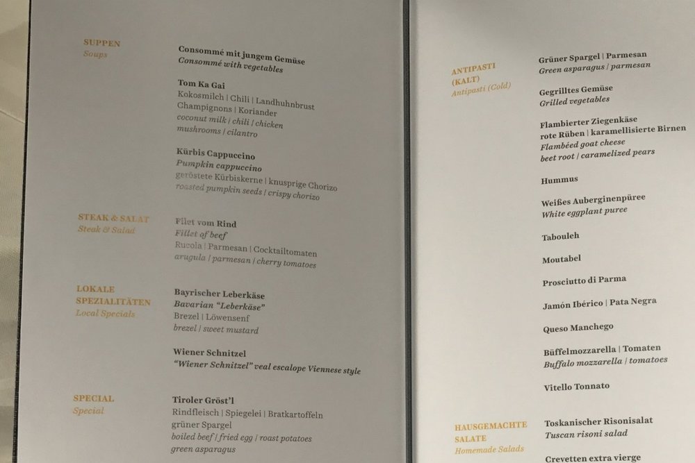 Lufthansa First Class Terminal Frankfurt – Menu