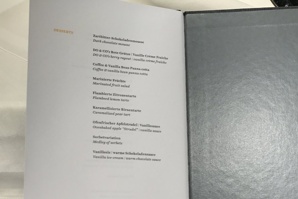 Lufthansa First Class Terminal Frankfurt – Dessert menu