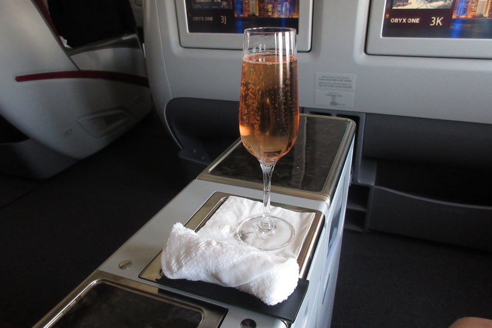 Qatar Airways 777 business class – Welcome champagne