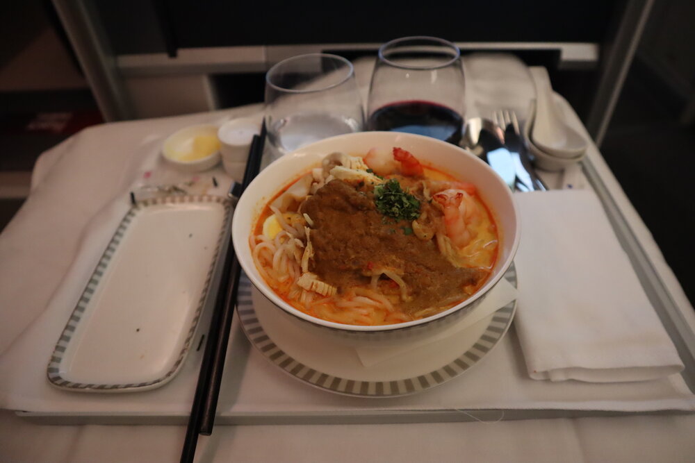 Singapore Airlines business class – Chicken laksa via Book the Cook