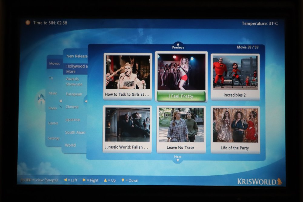 Singapore Airlines A330 business class – Movie selection