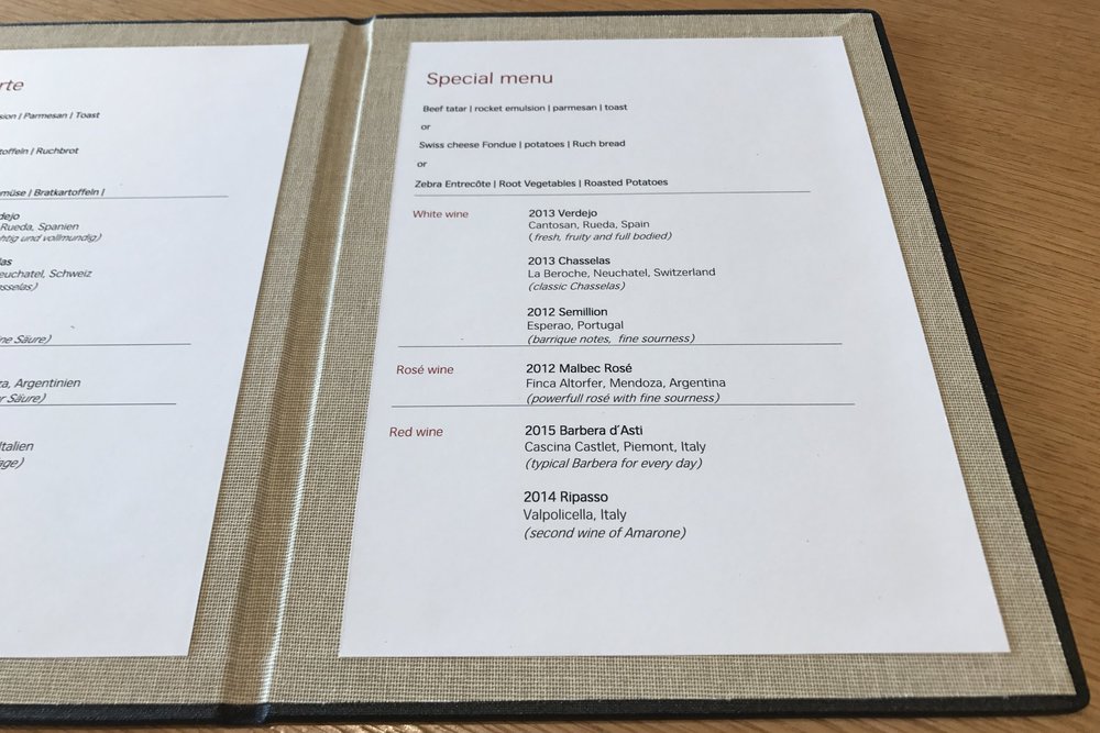 Swiss First Class Lounge Zurich – Special menu