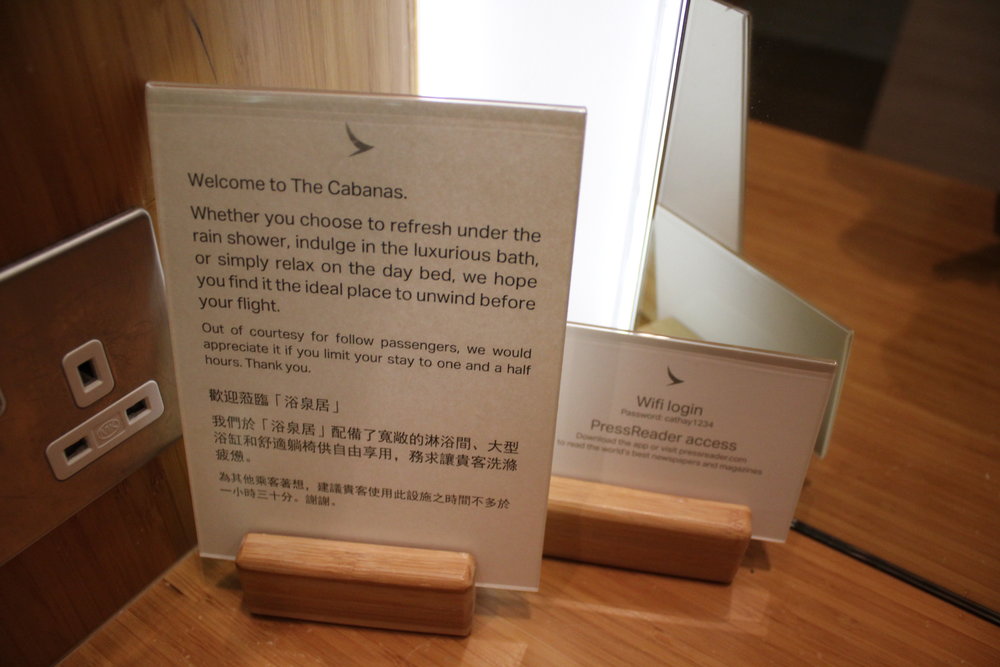 The Wing First Class Lounge by Cathay Pacific – Cabana courtesy sign