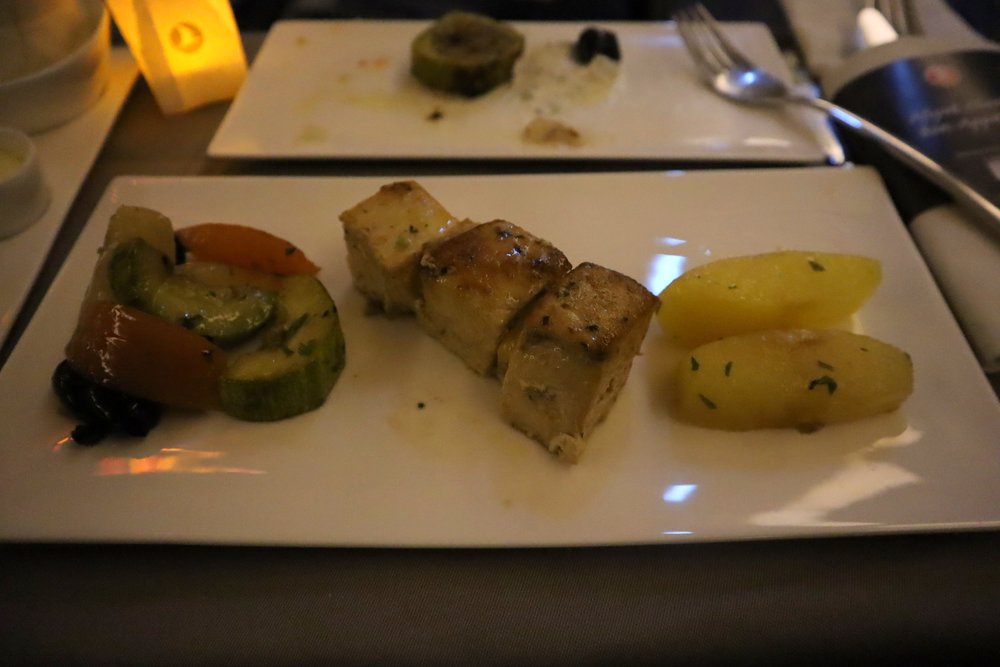 Turkish Airlines 777 business class – Grilled swordfish brochette