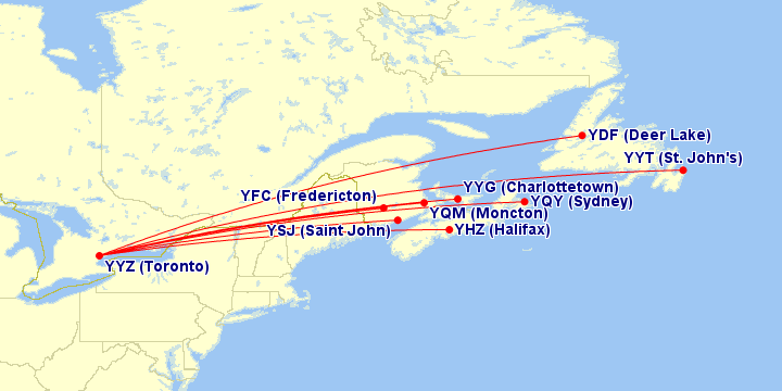 Air Canada flights from Toronto to Atlantic Canada