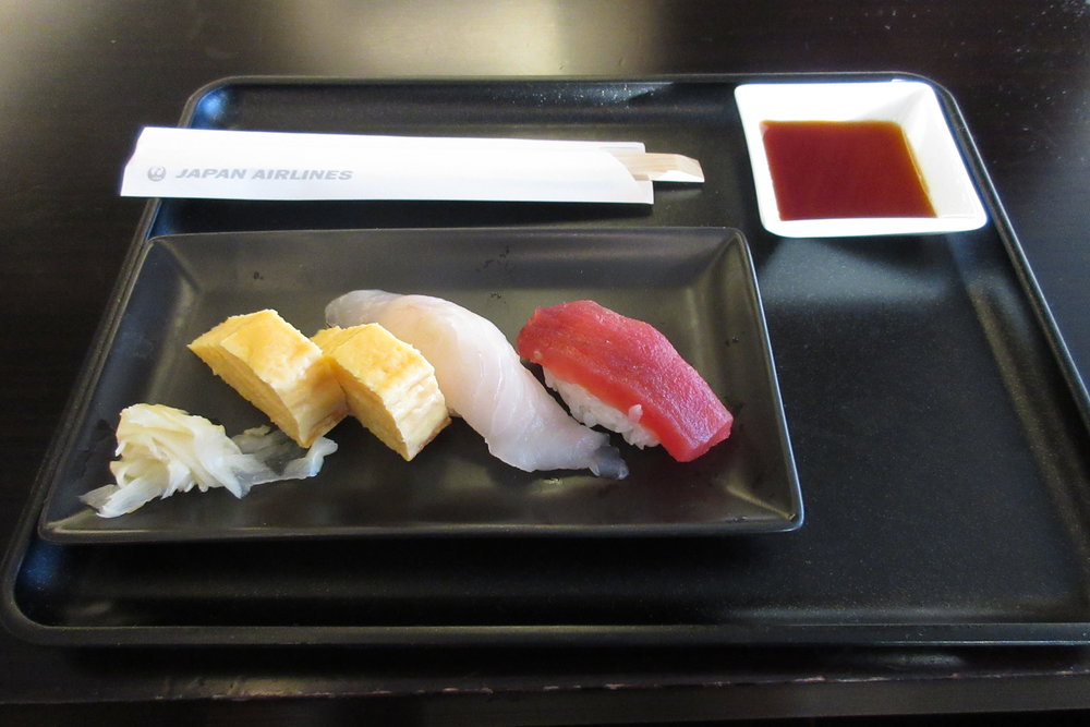 Sushi in the Japan Airlines First Class Lounge